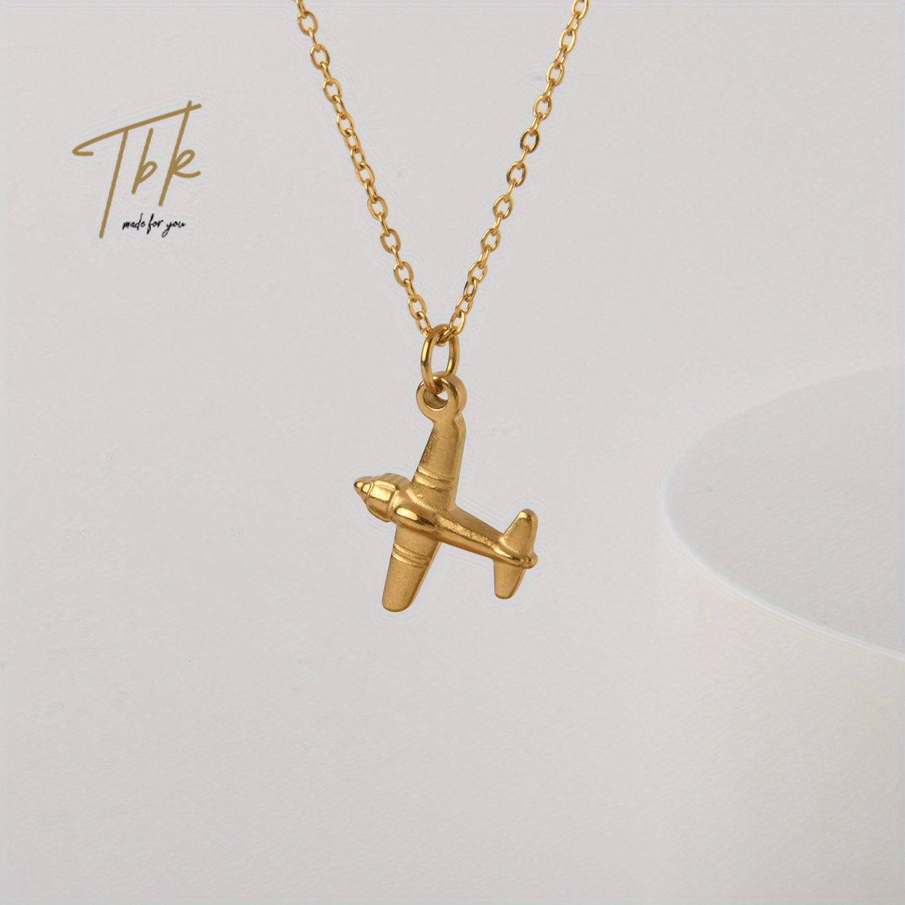 18k Gold Plated Mini Airplane Necklace Inlaid Sparkle Zircon For