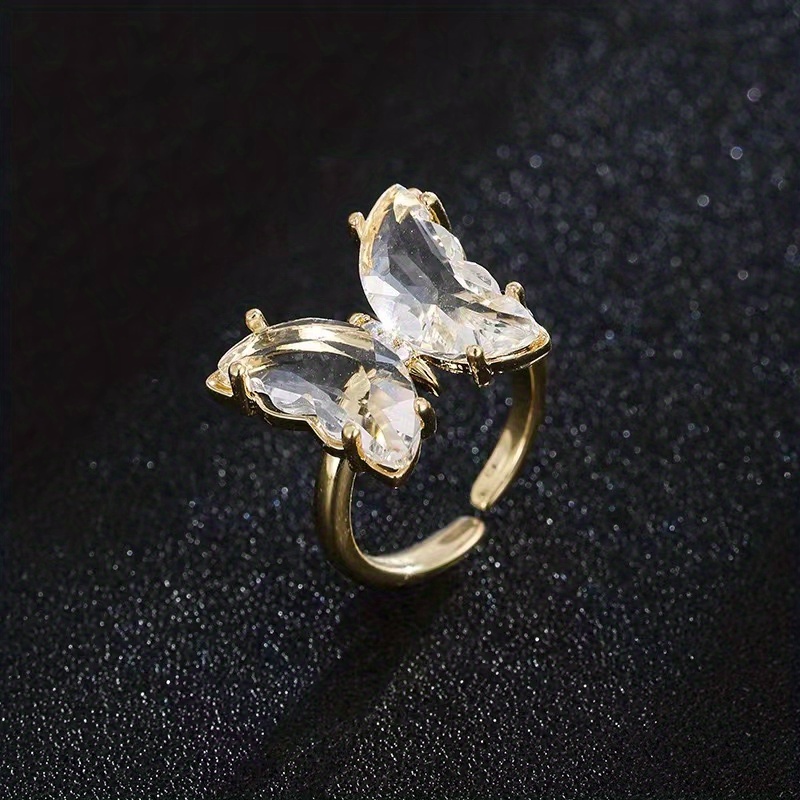 Gradient Colorful Zircon Butterfly Ring Adjustable