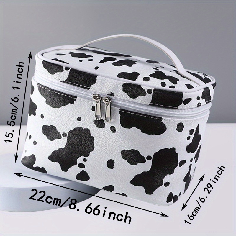 Cute Makeup Bag Small Cosmetic Bags for Women Ladies Medium Pouch Toiletry  Bag PU Waterproof Organizer (Cow)