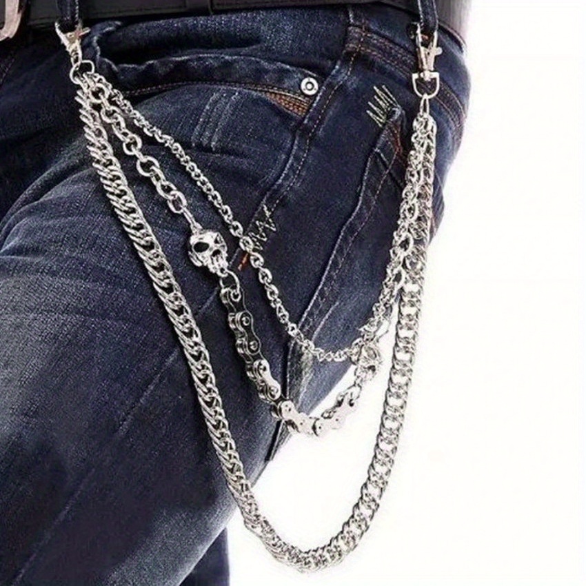 Badass Punk Mens Long Three Layer jeans chain jean chain Pants Chain W