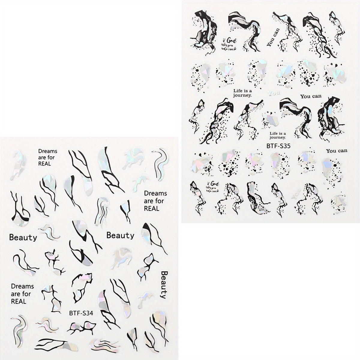 Metallic Marble Nail Decals Self Adhesive French Stripe Wavy Nail Stickers
