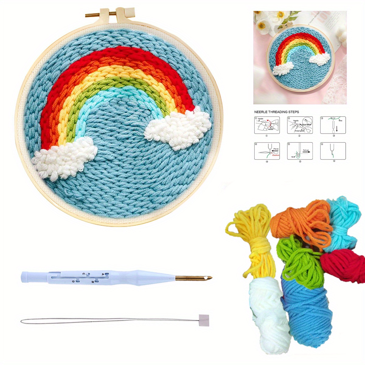 DIY punch needle kit, rainbow, craft kit, crafty gift, rug hooking