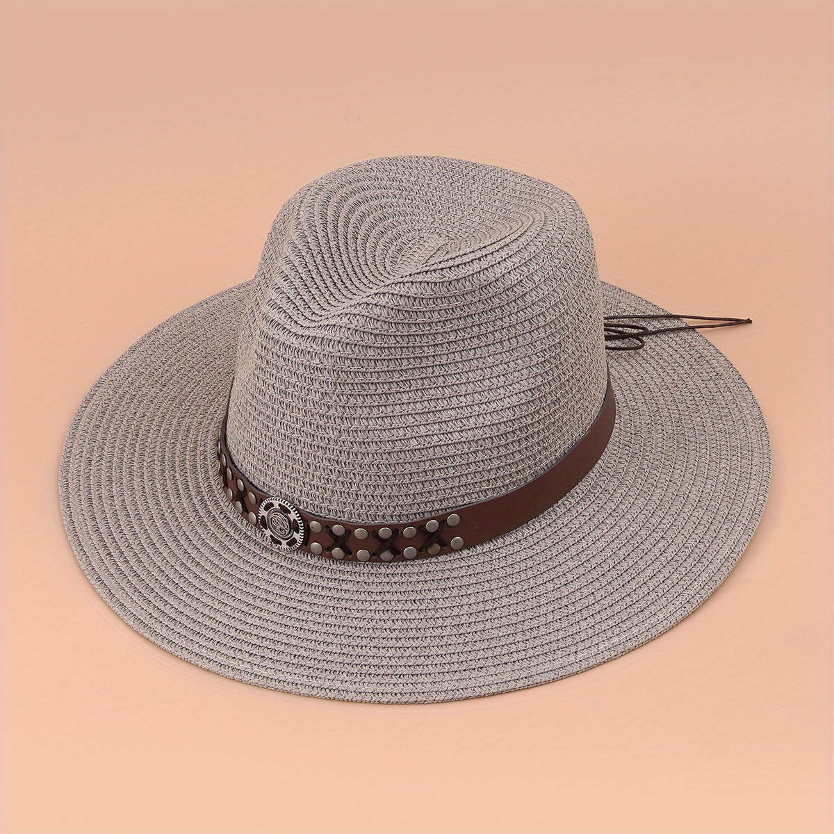 Straw Sun Visor Hat with Belt Decor for Women