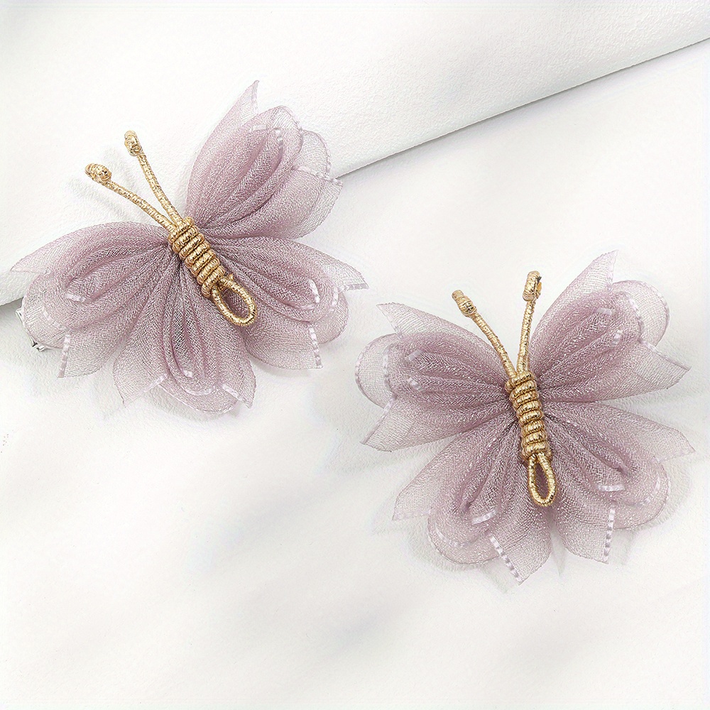 2pcs Tulle Hair Clips For Little Girls Grayish Purple Bow Non-slip Alligator Clips Barrettes Girls Hair Accessories For