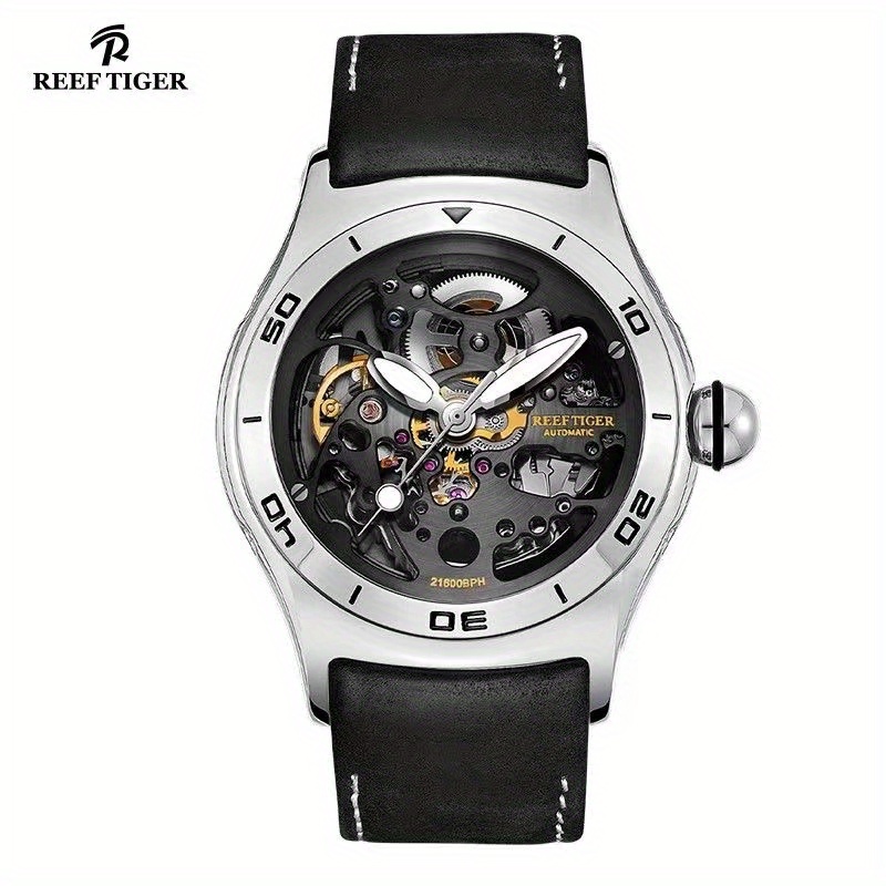Reef Tiger Men's Watch Earth Hollow Round Mechanical Watch