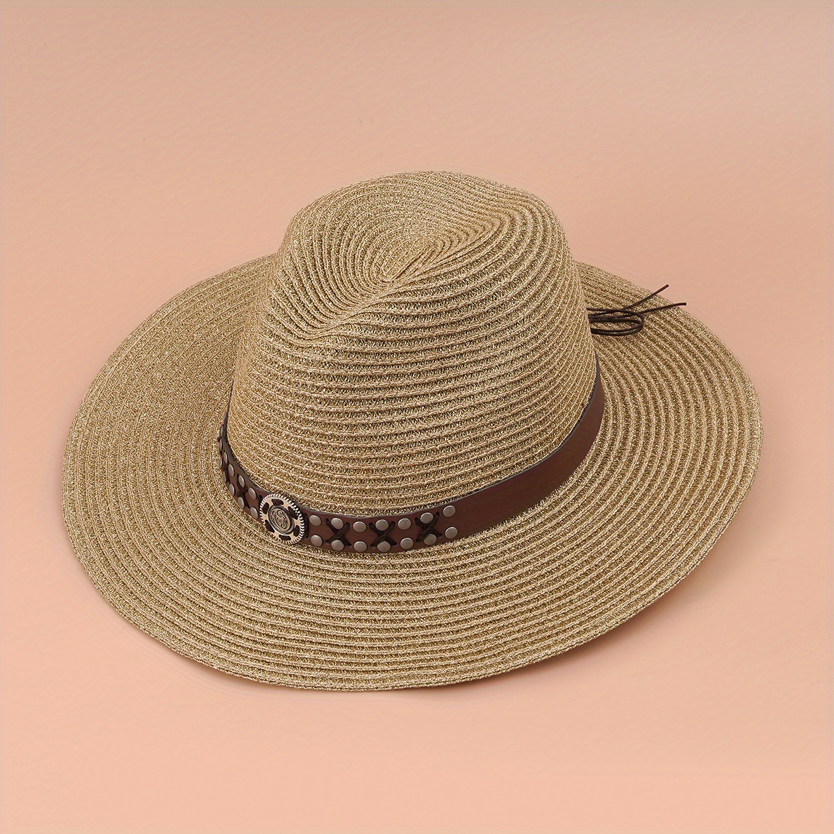 Straw Sun Visor Hat with Belt Decor for Women