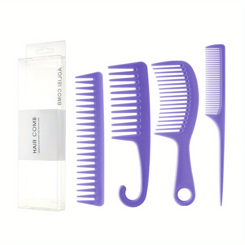 4pcs Hair Comb Set Wide/Fine Tooth Rat Tail Comb Shower Comb With Hook