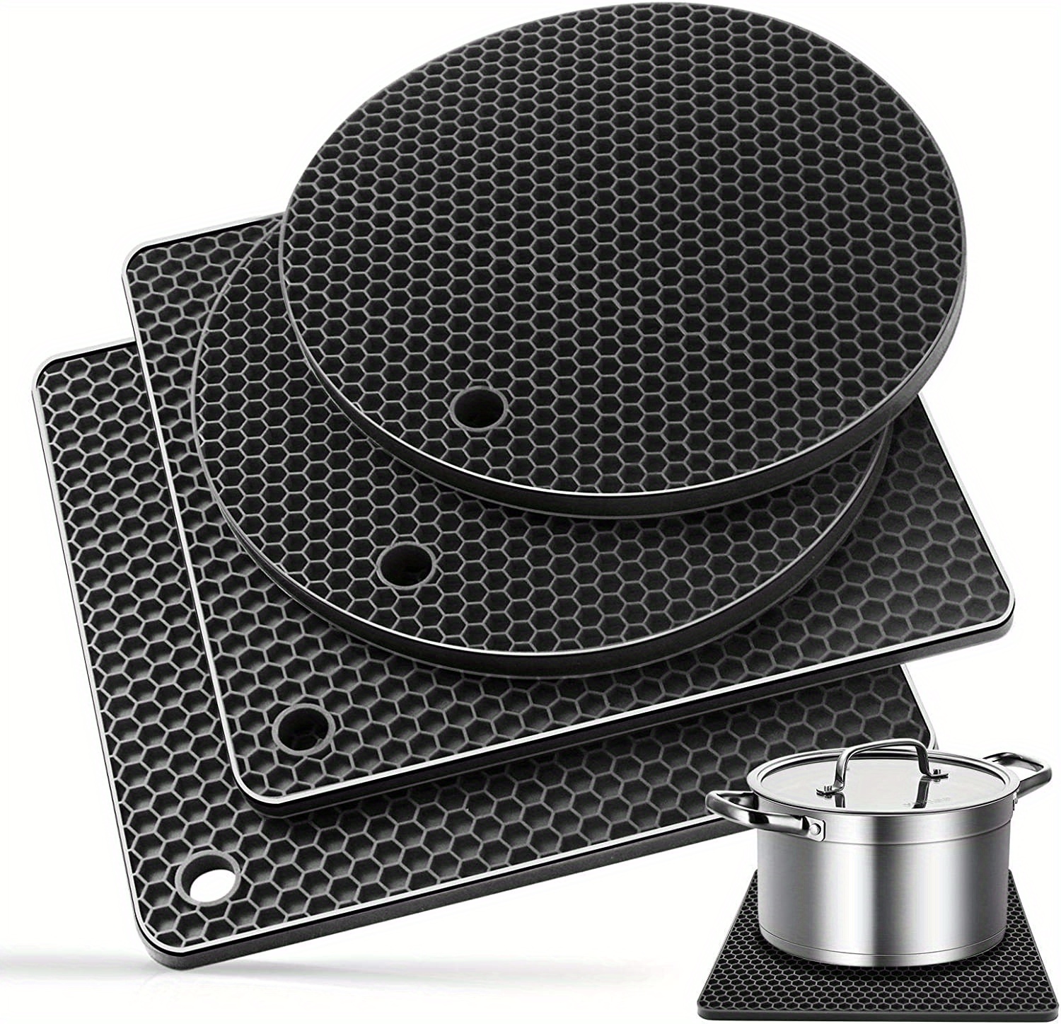 4PCS Silicone Trivet Mats, Heat Resistant Pot Holders, Multipurpose  Non-Slip Kitchen Hot Pads for Countertops & Tables, Kitchen Trivets for Hot  Dishes & Cookware, Hot Pot Holder for Pots & Pan (BLACK)