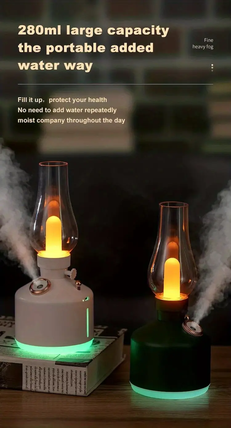 retro time light wireless humidifier small home silent bedroom office desktop night light charging aromatherapy machine details 7