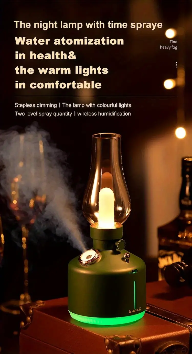 retro time light wireless humidifier small home silent bedroom office desktop night light charging aromatherapy machine details 4