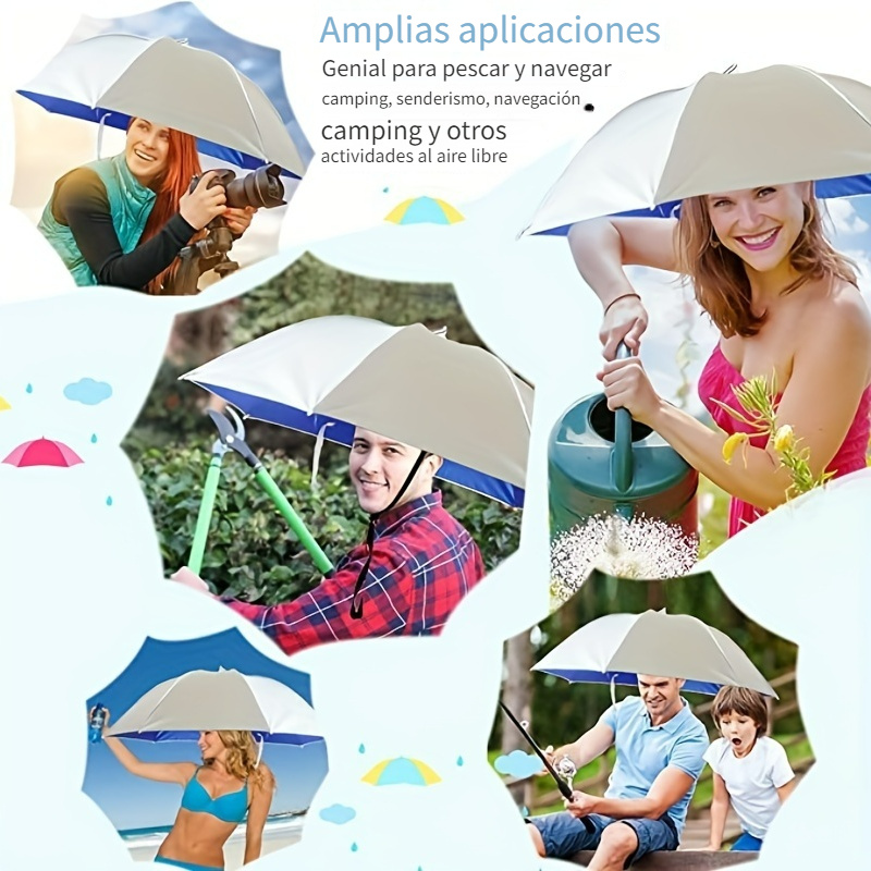 Sombrero de paraguas con protección UV para el sol, sombrero plegable para  la cabeza, equipo de lluvia, sombrero de pesca de 30 pulgadas para pesca