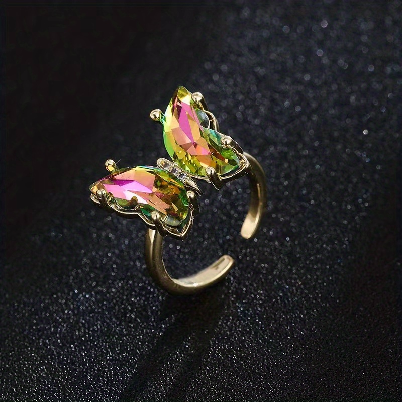 Gradient Colorful Zircon Butterfly Ring Adjustable