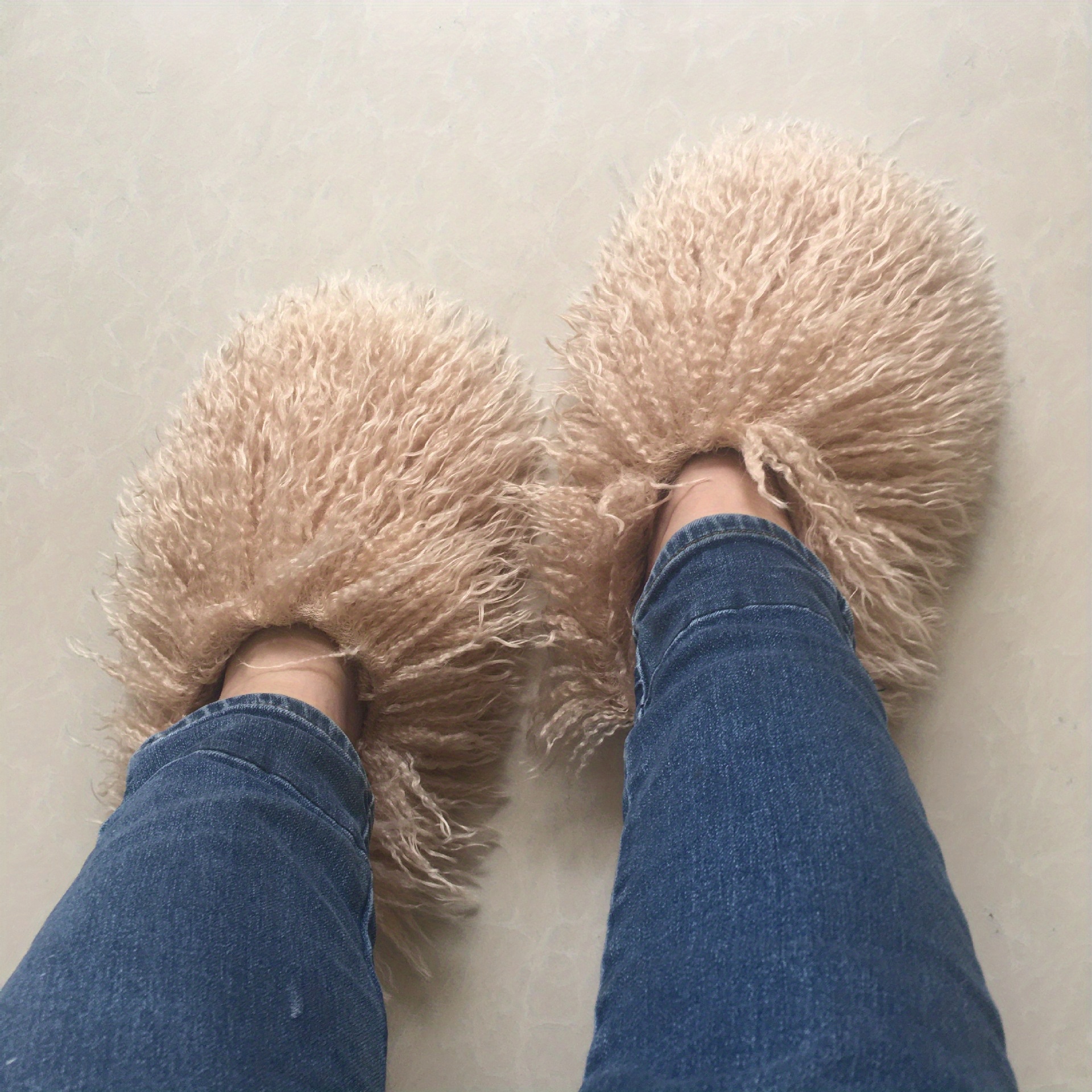 Women's Solid Color Faux Fur Slippers, Casual Slip On Flat