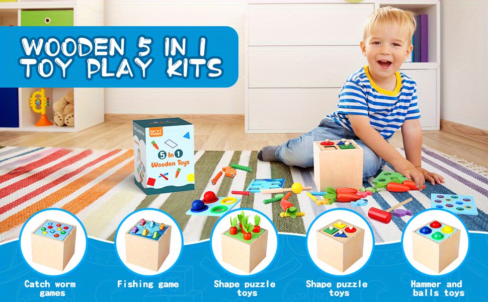 BESFAN Juguetes Montessori para niños de 1 año, caja de permanencia de  objetos 5 en 1, juguete de zanahoria, caja de monedas, fósforo y  clasificador