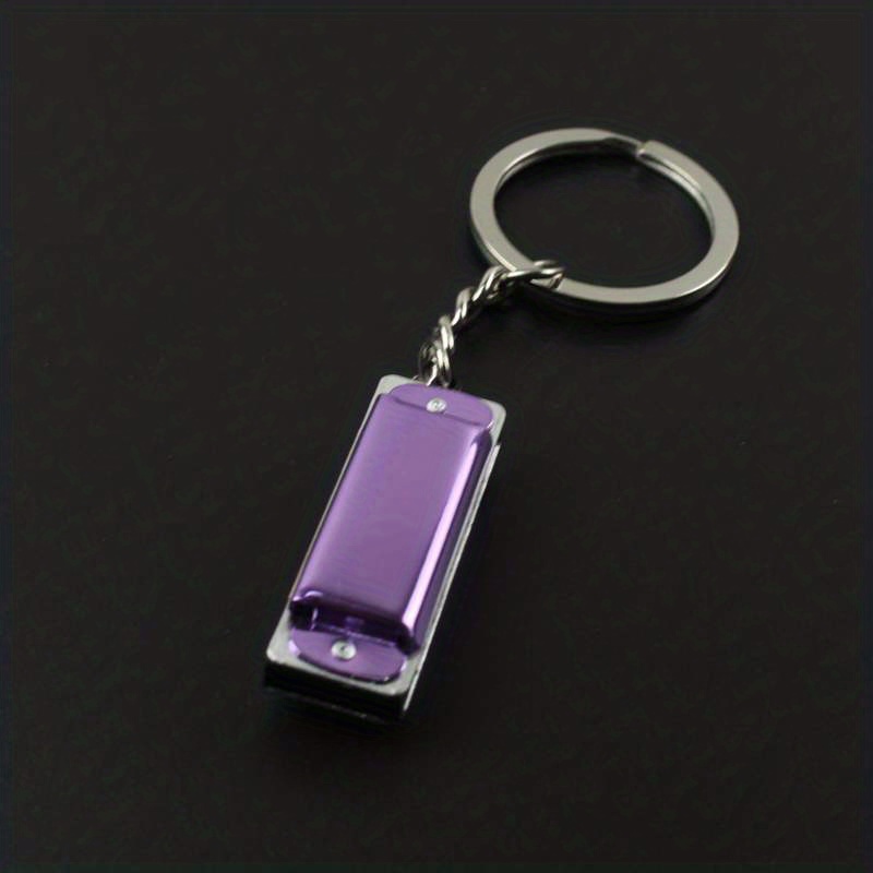 Mini Colorful Harmonica Keychain, Metal Key Ring Pendant