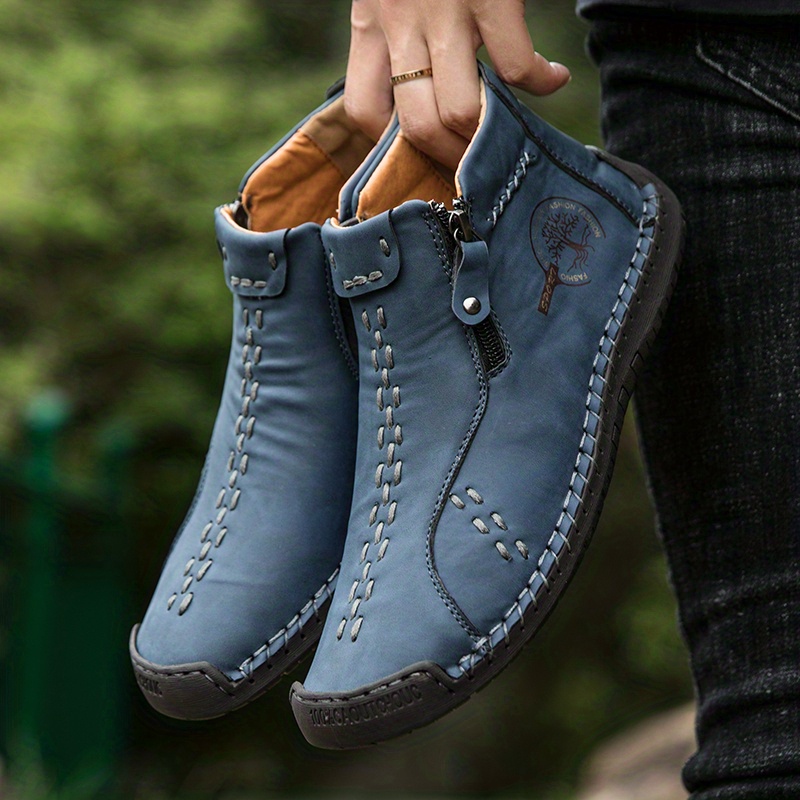 Men's Boots Stitching Zipper Ankle Boots Vintage Style Rubber Sole Outdoor  Shoes Moccasins - Temu