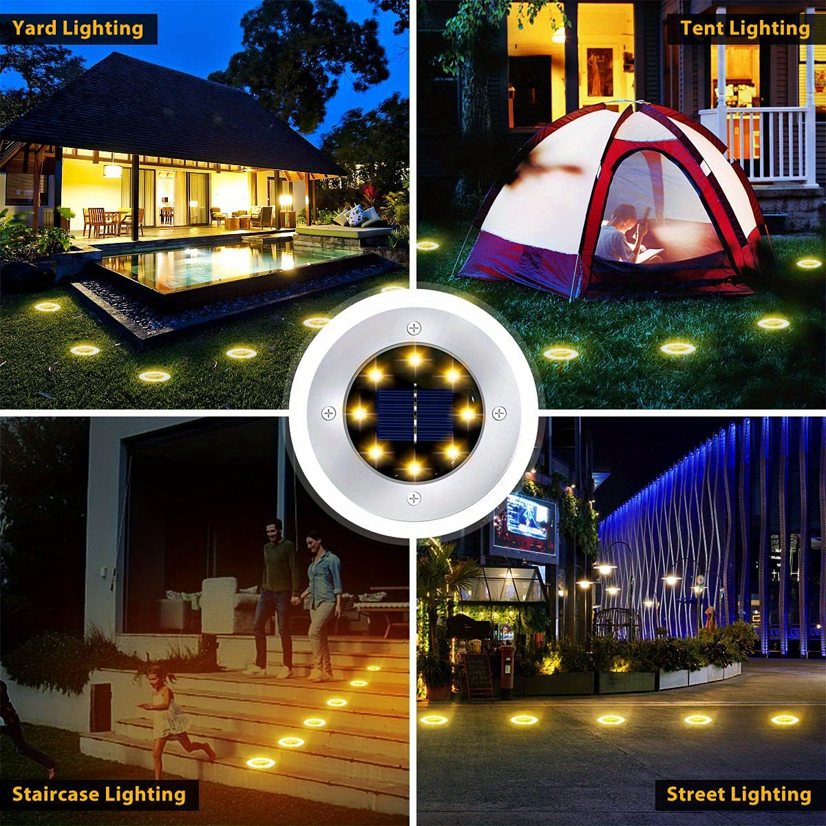 solar ground lights 12 pack 8led solar garden lights outdoor waterproof sidewalk disk bright in ground landscape lighting for lawn patio pathway yard steps deck walkway light warm white white 12 packs details 2