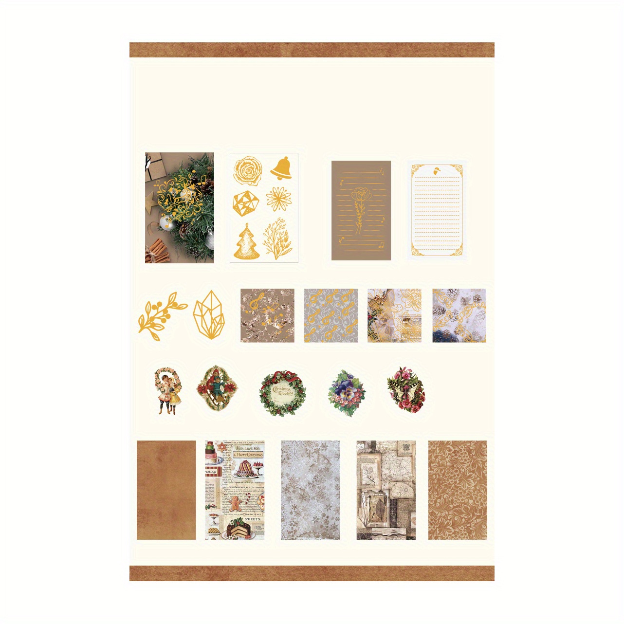 12pcs Large Size Farmhouse Christmas Material Paper Retro Journal  Decoration DIY Tools For Student Stationery Arts Crafts