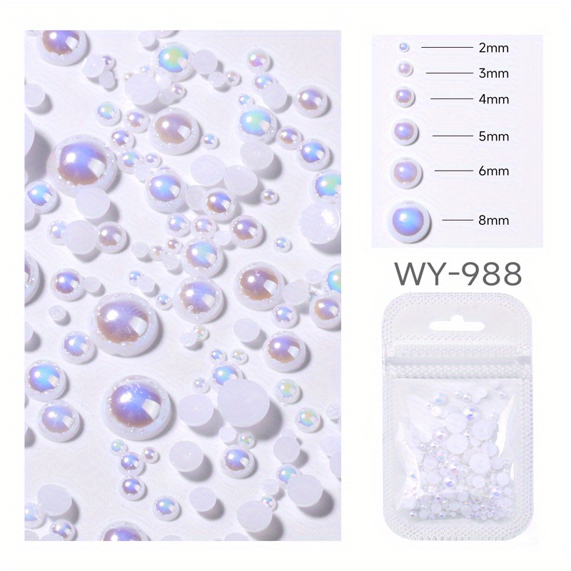 2mm white Flatback Nail Pearls For Nail Art Half Pearls For - Temu