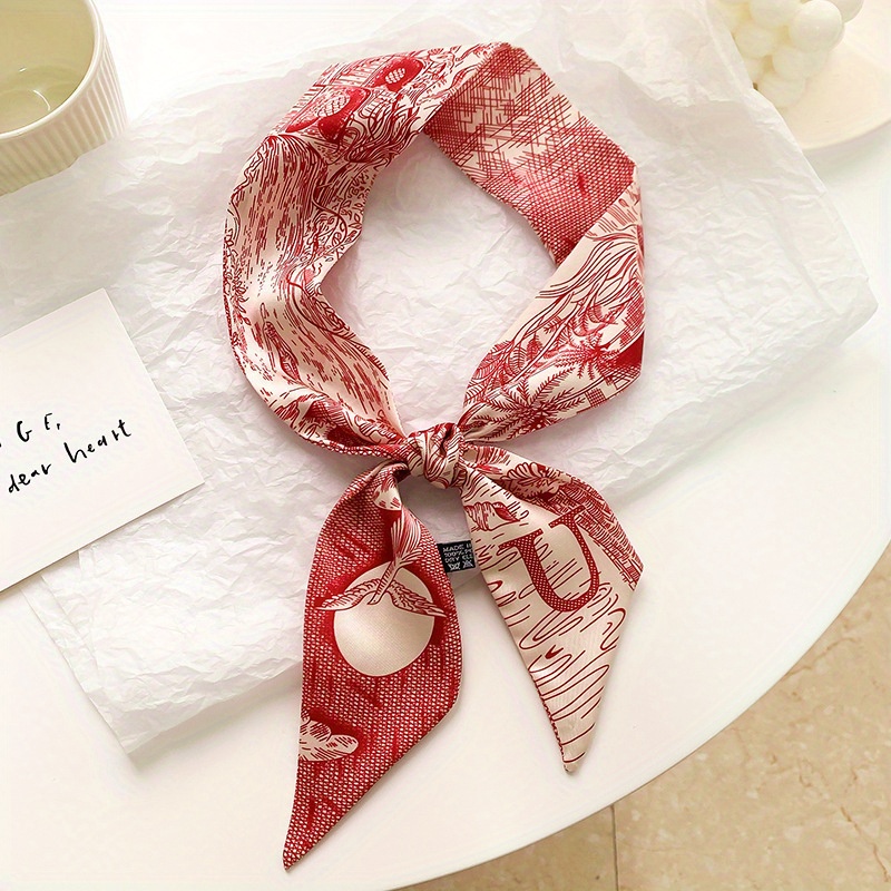 Letter Silk Scarf Fashion Printed Neckerchief Hair Tie Band Ribbon