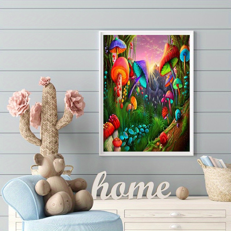 5d Artificial Diamond Painting Set Beautiful Mushroom Room - Temu