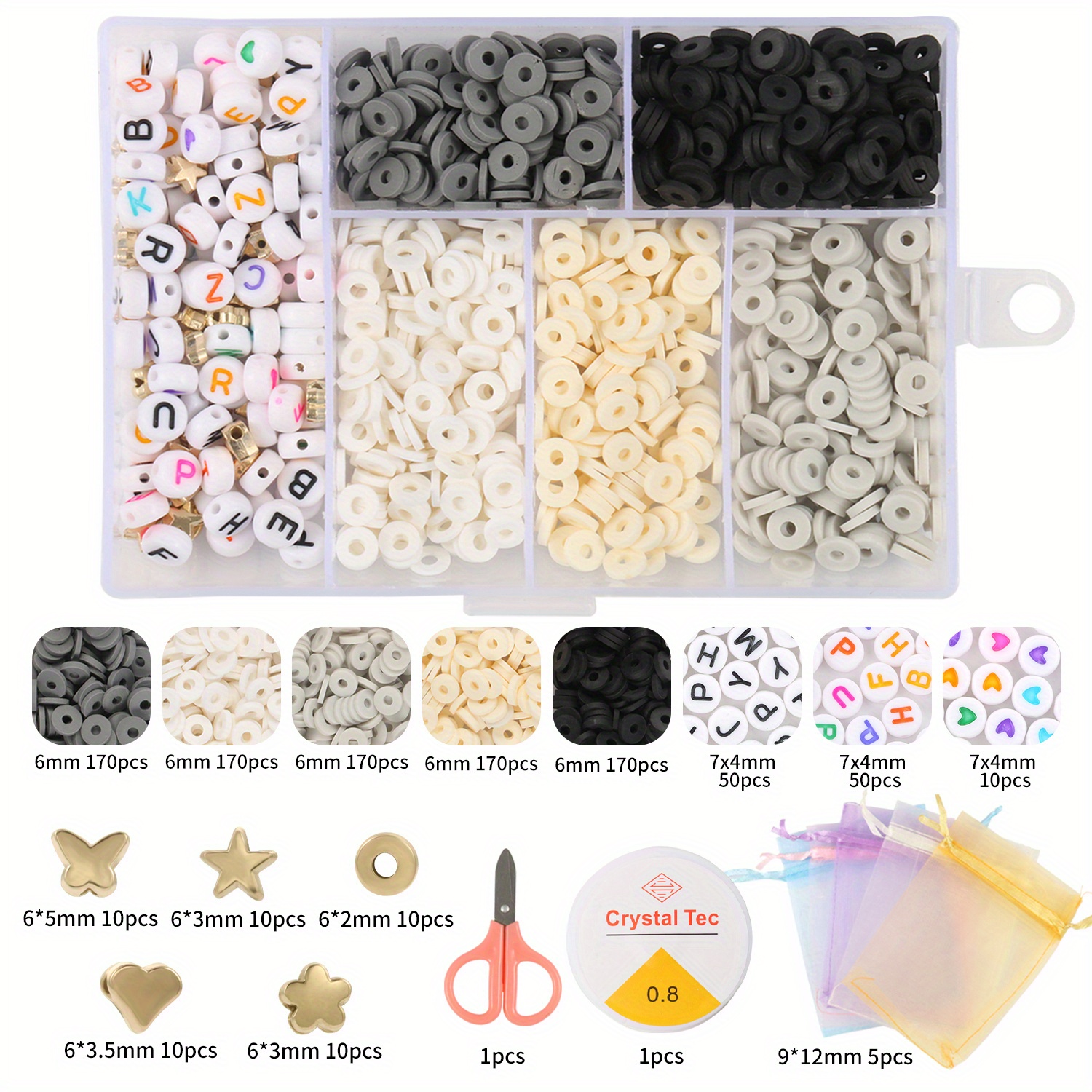 4600pcs Clay Beads Kits For Bracelets Making , Polymer Clay Flat Round  Preppy Beads With Pendant Ch
