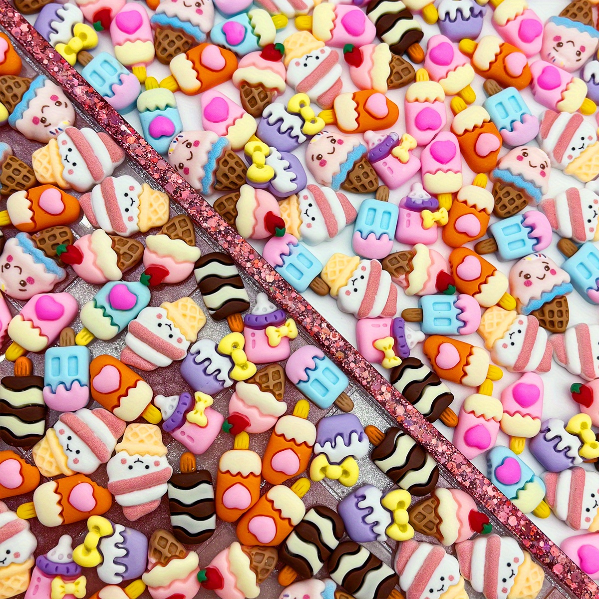 50pcs kawaii cartoons ice cream cone resin mix flatback charms for diy scrapbooking phone case   hair clip details 8