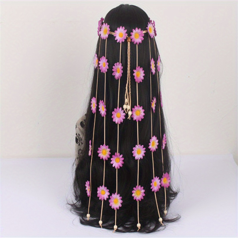 Bohemian Daisy Headband with Tassel for Bride's Headdress