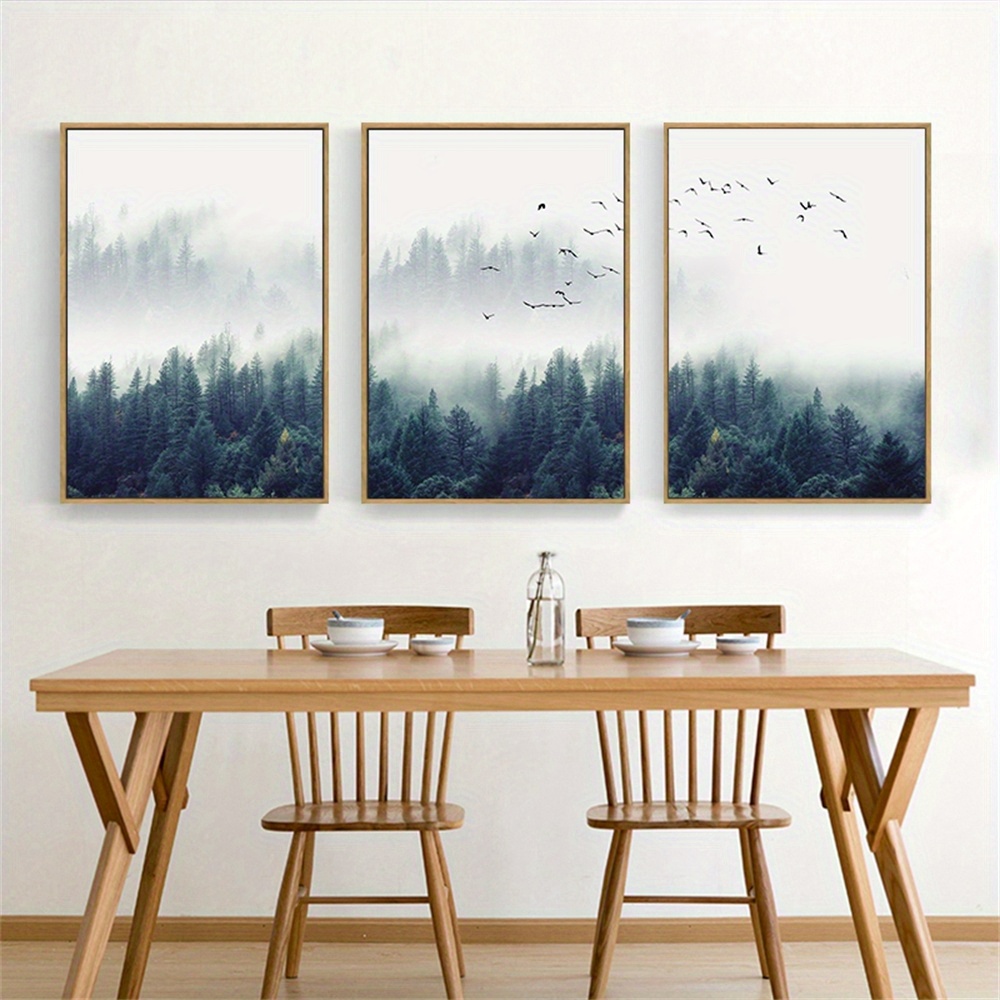 Art Canvas Print Posters, Modern Misty Forest Landscape Canvas Wall Art ...