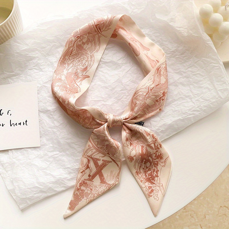 Letter Silk Scarf Fashion Printed Neckerchief Hair Tie Band Ribbon