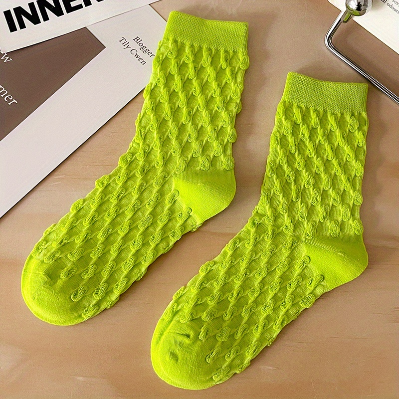 Textured Crew Socks, Solid Color Sporty Mid Tube Socks, Comfort Socks For  Women - Temu