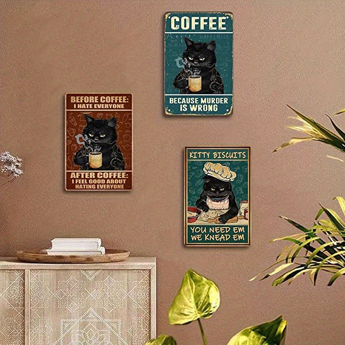 Coffee Because Murder Is Wrong Wall Decor Sign, Funny Black Cat Tin ...