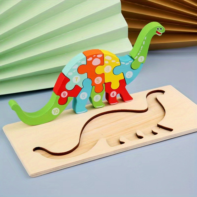 Puzzle di dinosauri in legno per bambini dai 3 ai 5 anni, 4