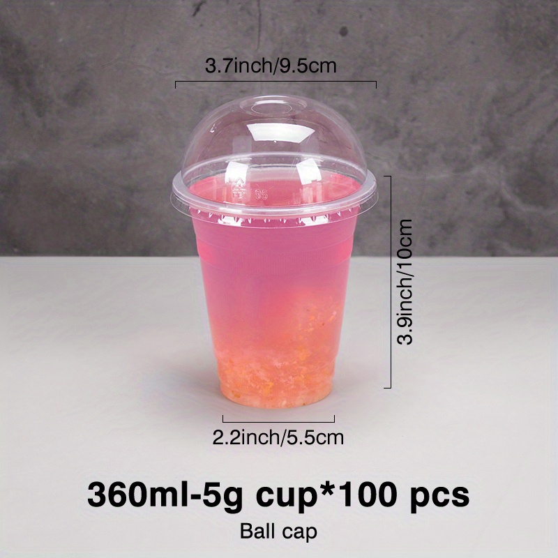 100 pcs Disposable Transparent Plastic Cup Juice Cups Cold Drinks Takeaway  Packaging (with Dome Lid) bubble