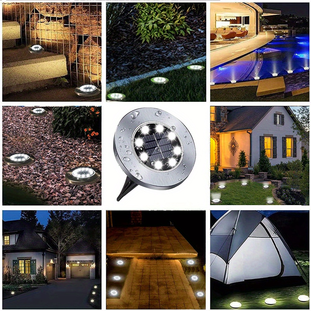 solar ground lights 12 pack 8led solar garden lights outdoor waterproof sidewalk disk bright in ground landscape lighting for lawn patio pathway yard steps deck walkway light warm white white 12 packs details 5