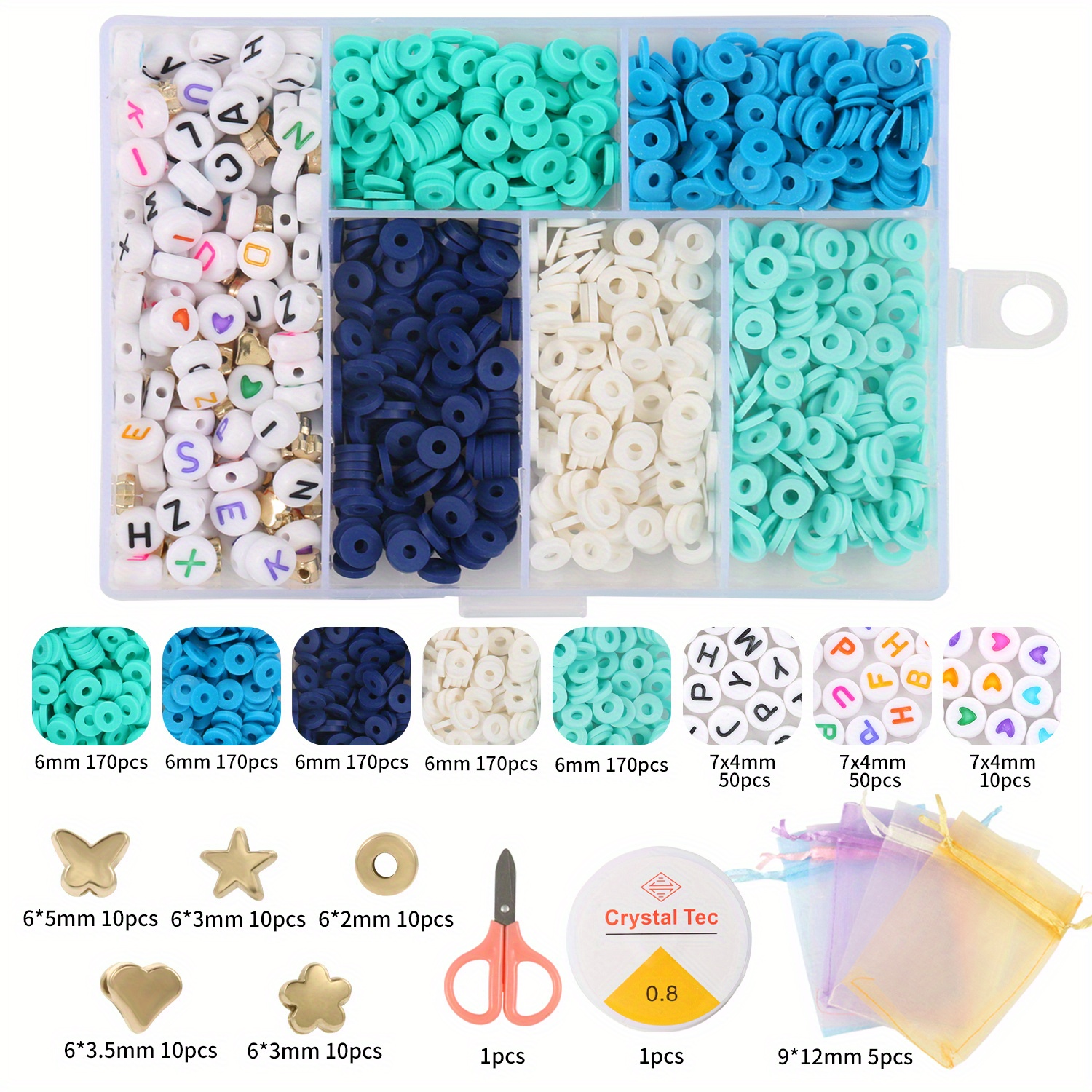 Kit de cuentas de perlas para pulseras, kit de fabricación de joyas, 1980  unidades de 4/6/8/0.394 in, cuentas redondas de perlas multicolor con