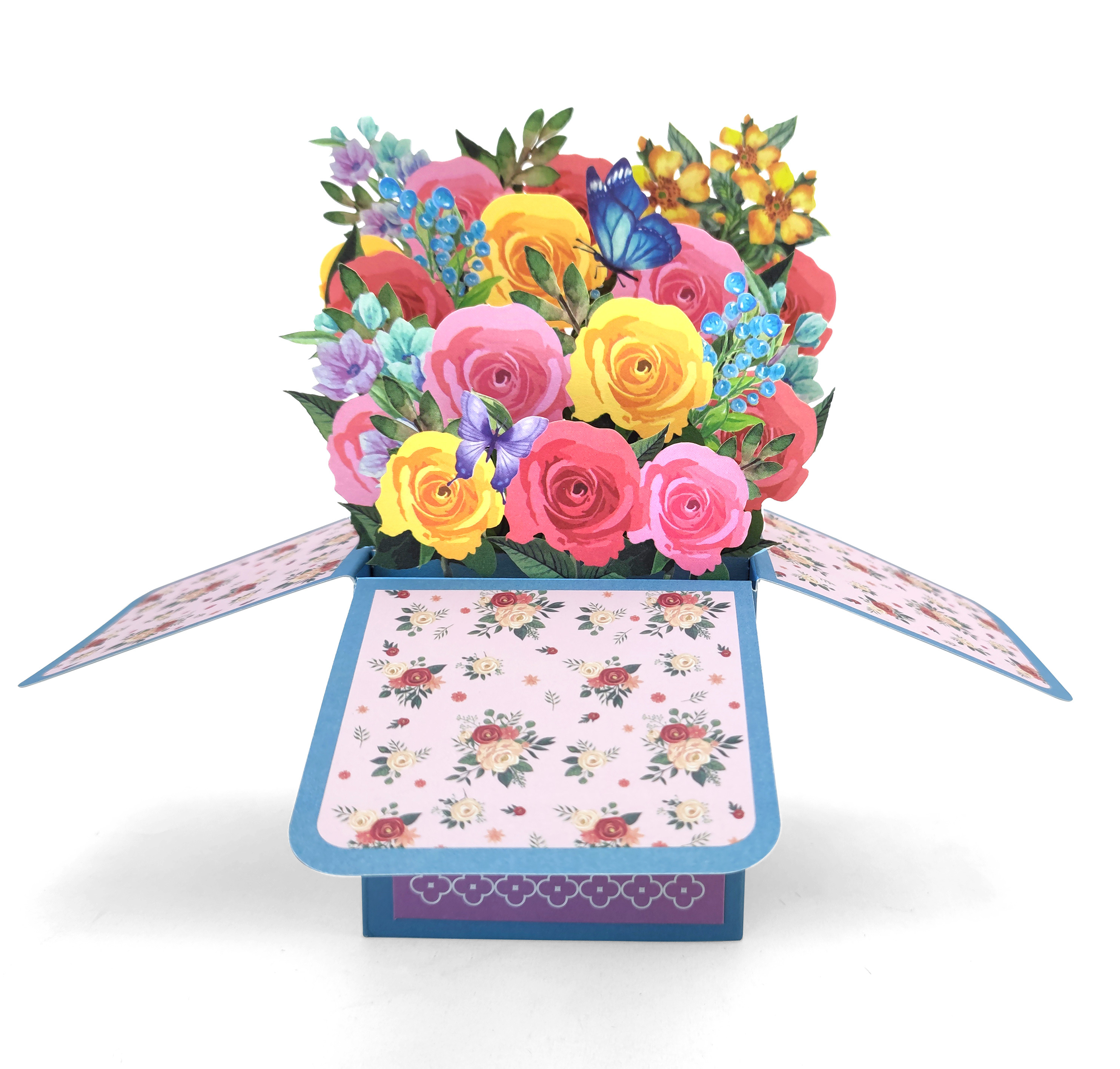 1pc Pop Up Rose Flower Bouquet Card Mixed Roses 3d Pop Up - Temu