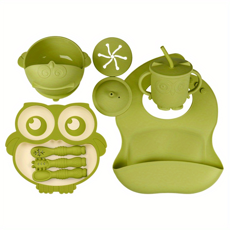 CSFICTS Silicone Baby Feeding Set - Baby Led Weaning Supplies - Silicone  Suction Plate Bowl Spoon Fork Straw Cup Bibs, Baby Self Feeding Eating