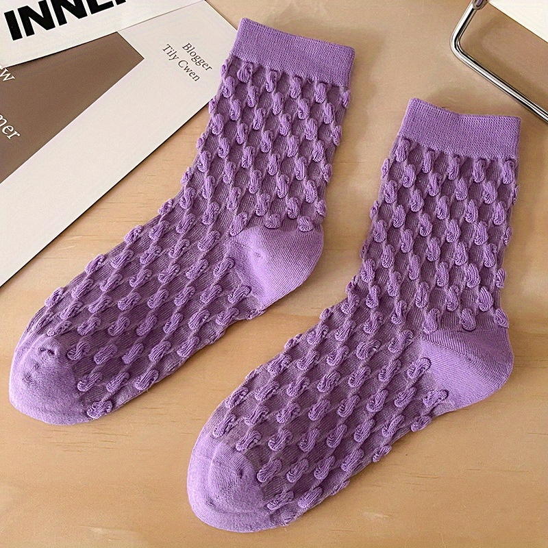 Textured Crew Socks, Solid Color Sporty Mid Tube Socks, Comfort Socks For  Women - Temu