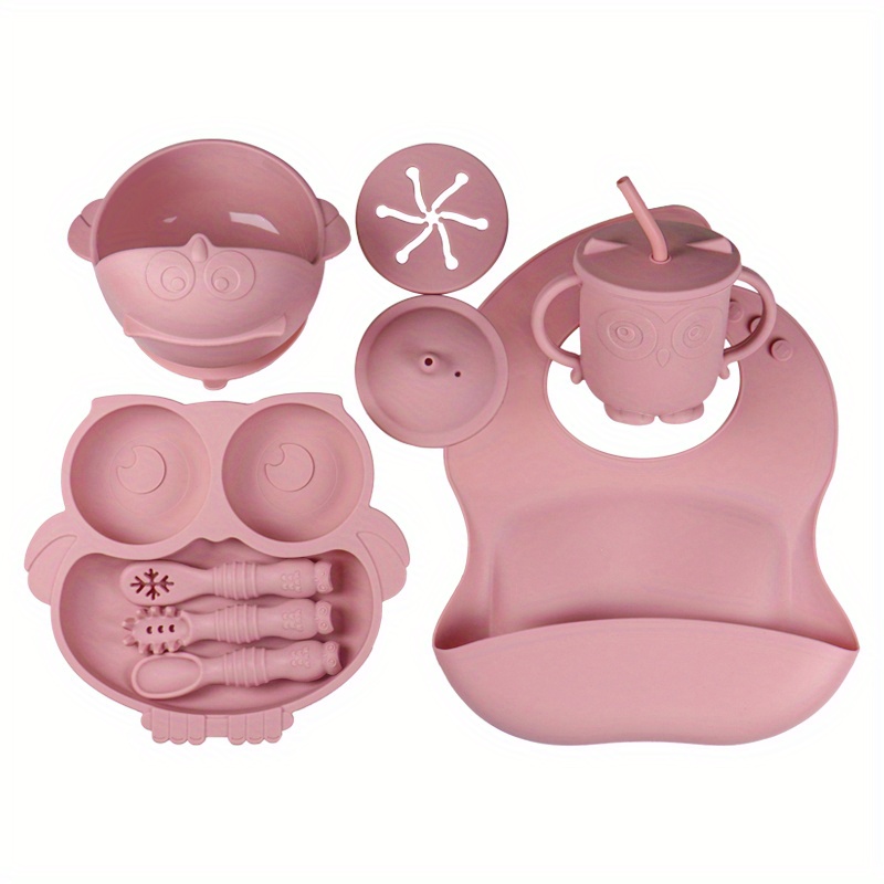 Pink Baby Feeding Set – Baby Feeding Supplies Set with Bib, Sippy Cup,  First Stage Toddler Utensils, Suction Bowl, Divided Plate, Baby Spoon and  Fork