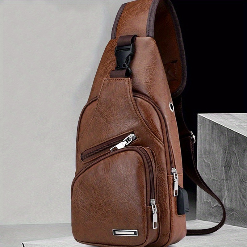 Men's Chest Bag Crossbody Leather Shoulder Bag for Sports or