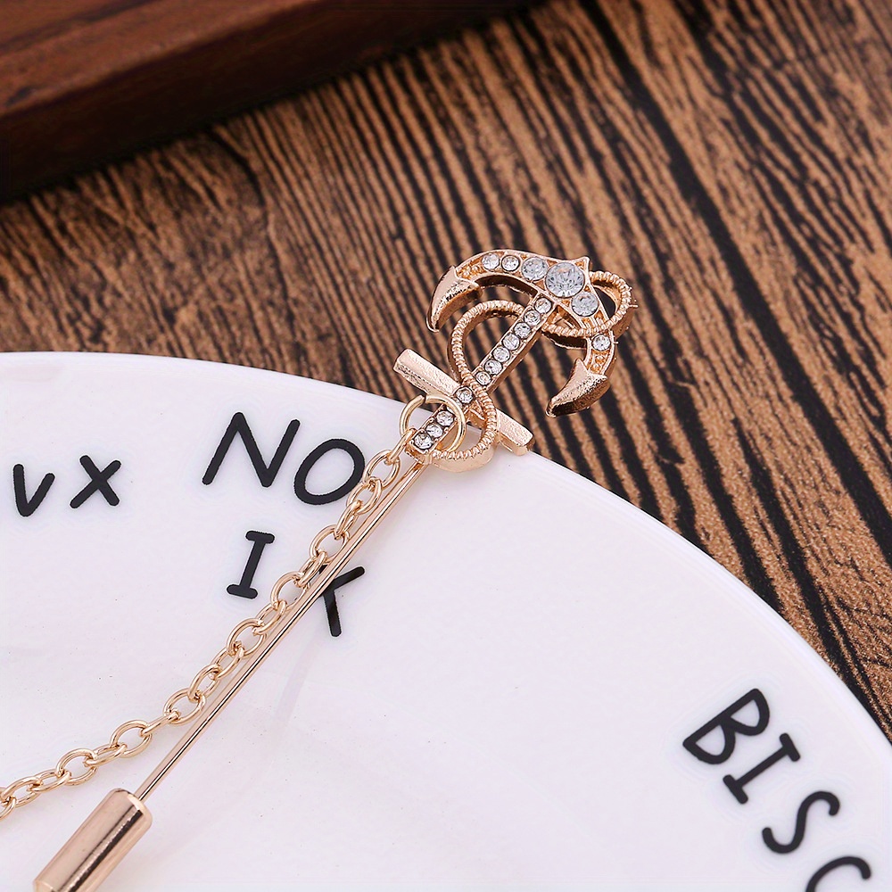 Rhinestone Crown Long Chain Brooch.Gold Silver Tassel Brooch Pins,Retro Crystal Suit Pins Collar Coat Pin For Men's Accessories Pin Husband Gifts (Gold