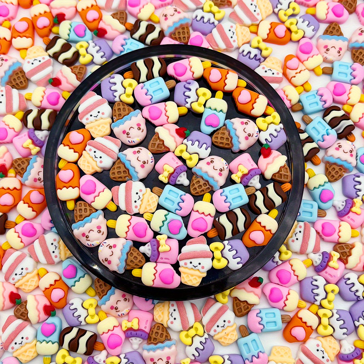 50pcs kawaii cartoons ice cream cone resin mix flatback charms for diy scrapbooking phone case   hair clip details 4