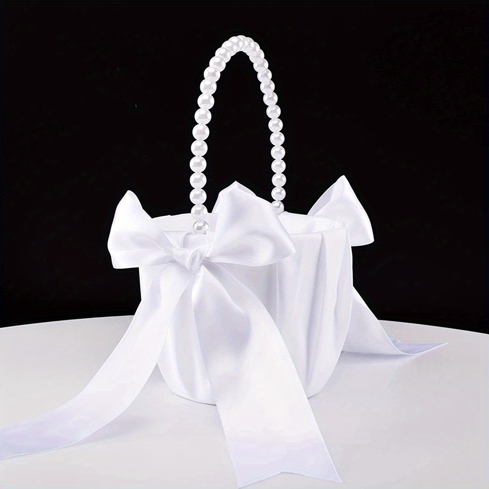 Flower Girl Basket Simulative Pearl Handle Flower Girl Wedding Basket