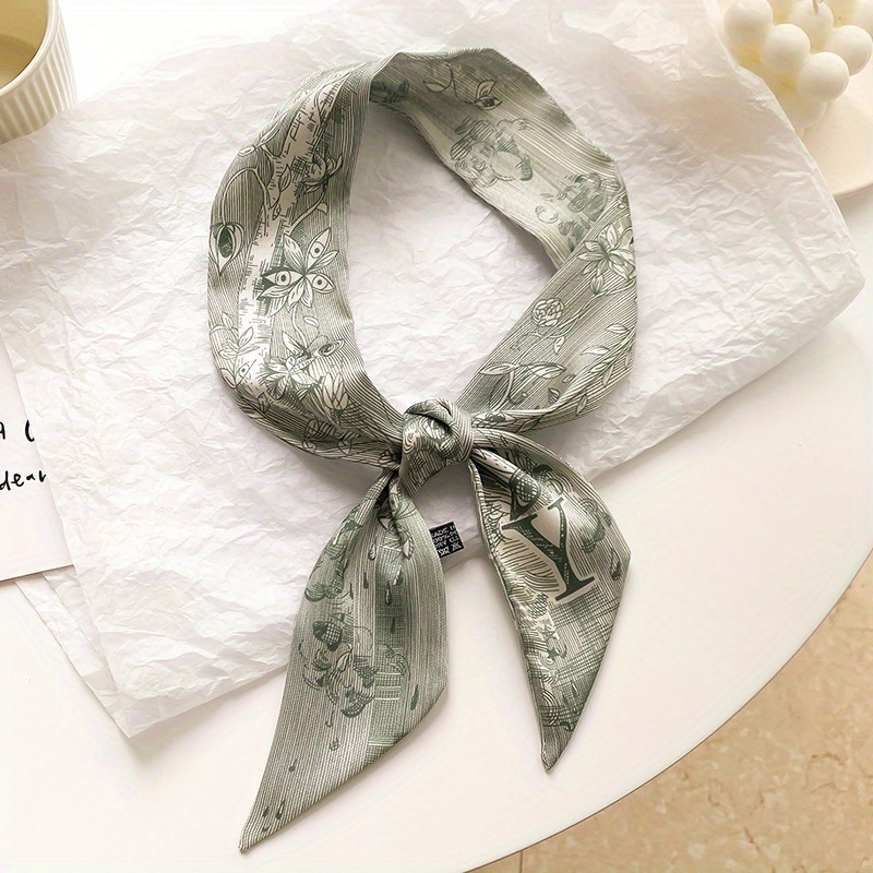 Letter Silk Scarf Fashion Printed Neckerchief Hair Tie Band Ribbon