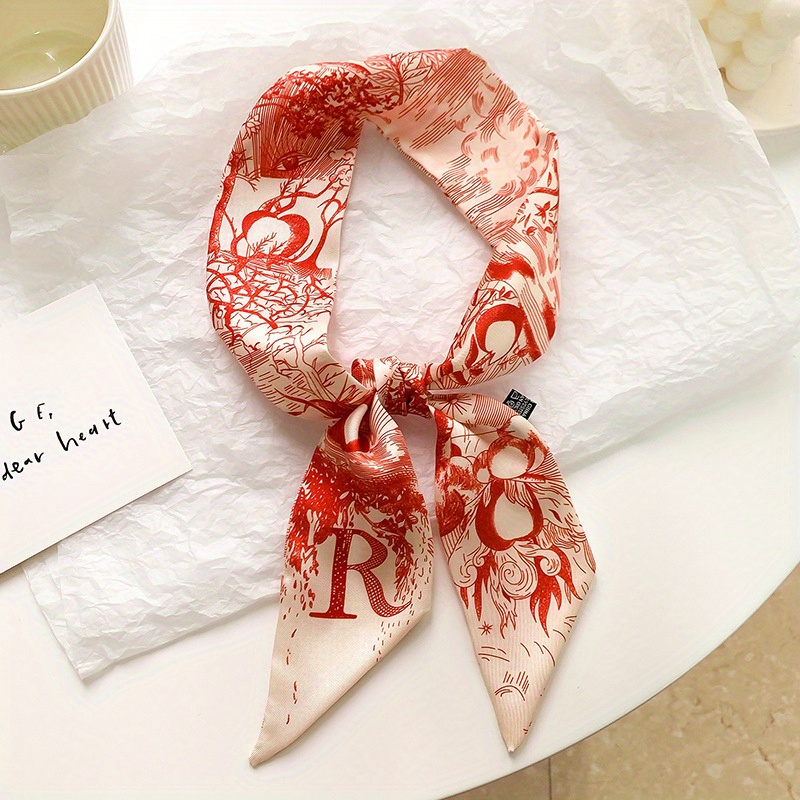 Letter Silk Scarf Fashion Printed Neckerchief Hair Tie Band Ribbon Scarf  Hair Accessories For Women Girls - Temu