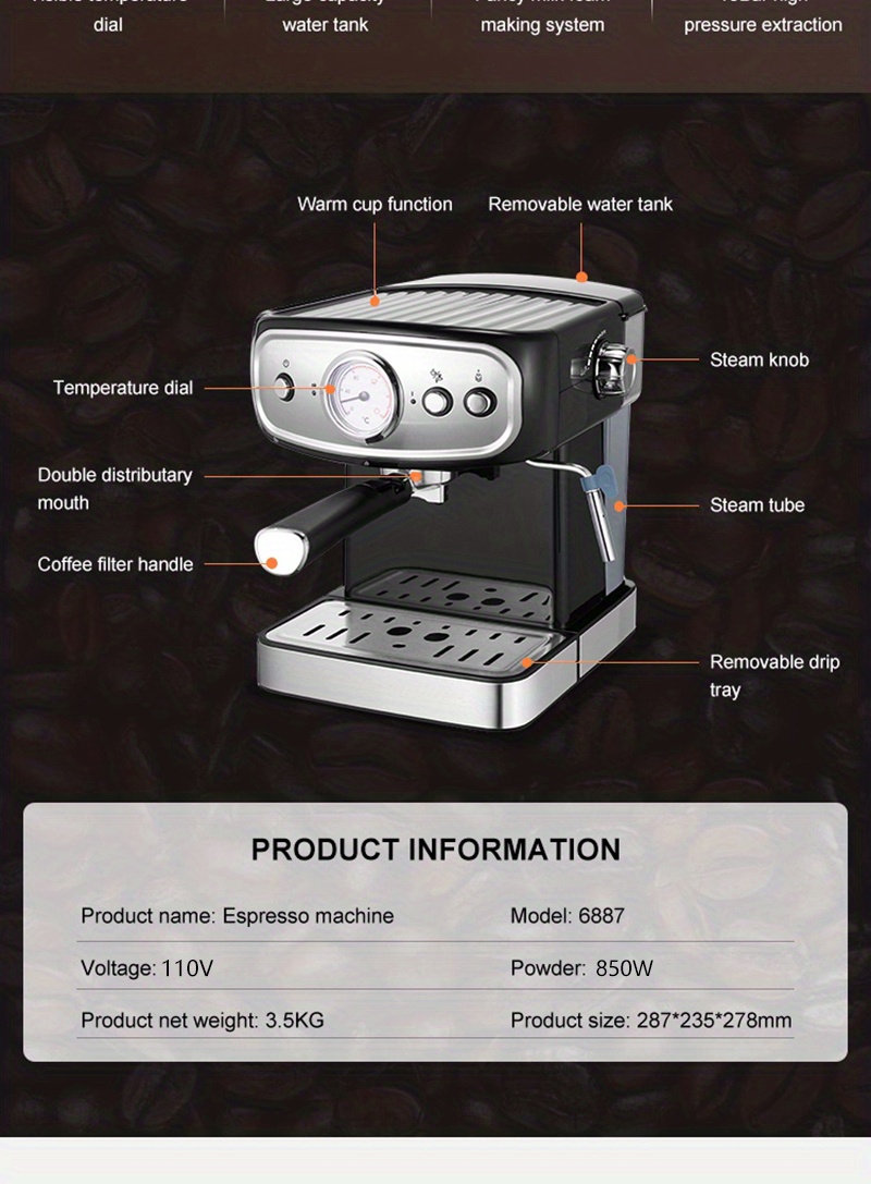 ECODE DELICE PURPLE Espresso Coffee Machine, 20 Bar Pressure, Vaporizer,  1.5 Liter Tank, Manometer with Temperature