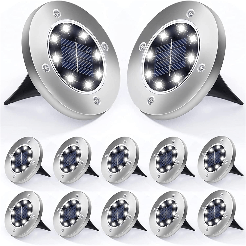 solar ground lights 12 pack 8led solar garden lights outdoor waterproof sidewalk disk bright in ground landscape lighting for lawn patio pathway yard steps deck walkway light warm white white 12 packs details 4