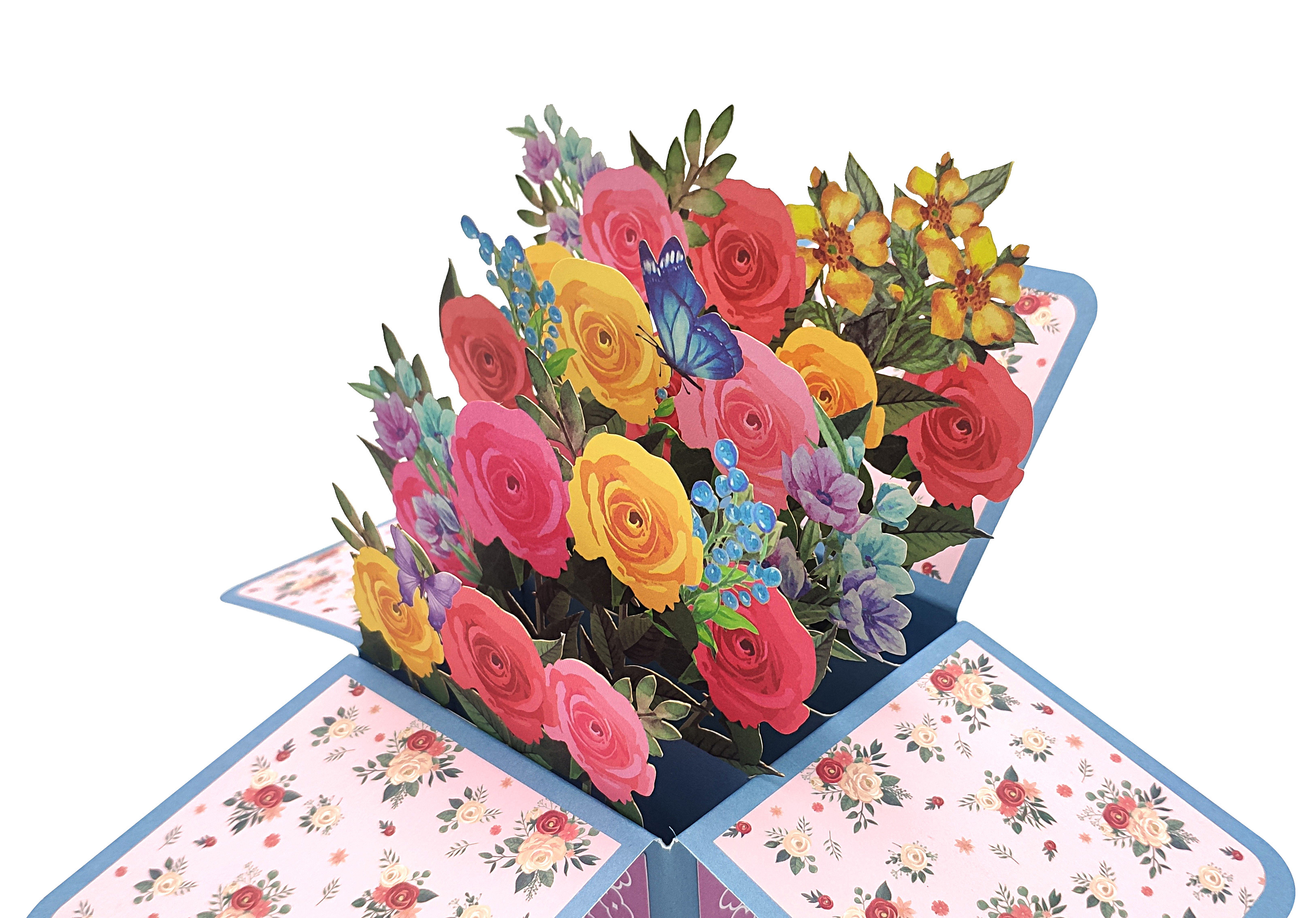 1pc Pop Up Rose Flower Bouquet Card Mixed Roses 3d Pop Up - Temu