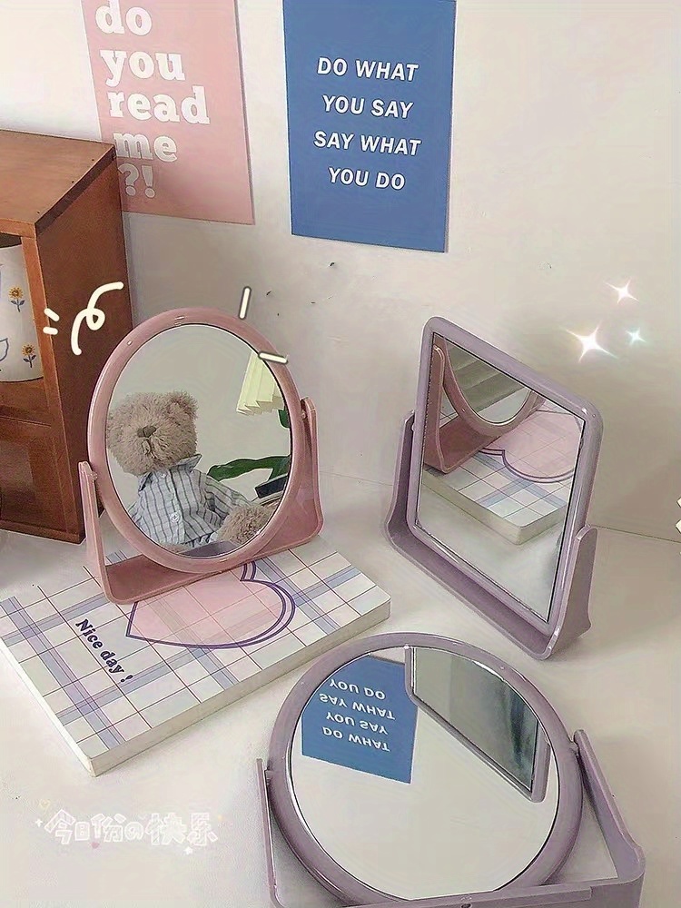Leder Craft Make-up Spiegel Freistehend Super HD Großer Kompaktspiegel für  Schreibtisch, Büro, Zuhause, Camping, Reisen - Pink